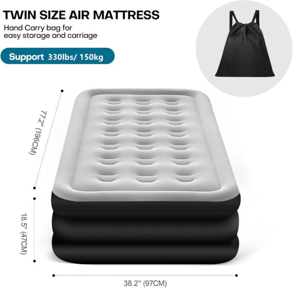 326324255201d08c Panana Twin Air Mattress with Built in Electric Pump, Height 18.5" Comfort Blow up Inflatable Guest Air Bed Airbed with Flocked Top, Storage Bag for Family, Home, Camping