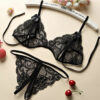 329050032a9c2033 Sexy Lace-up Lingerie Set Women Hot Exotic Open Crotch Transparent Underwear G-string Bandage Bikini Three-point Set