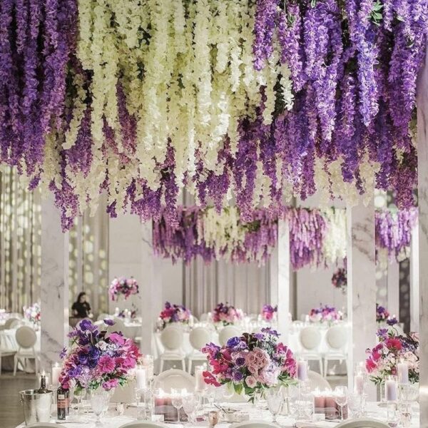 32954ed314330a32 CEWOR 24pcs Wisteria Hanging Flowers 3.6ft Artificial Vines Fake Garland Silk Flower String for Wedding Party Garden Outdoor Greenery Home Wall Decoration (Purple)