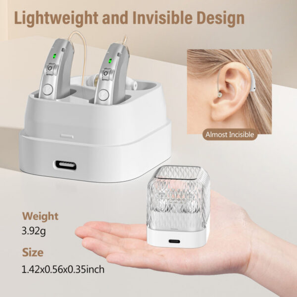 Rechargeable USB Hearing Aid Behind the Ear Sound Amplifier Elderly Noise Cancelg Deaf Care Charging case