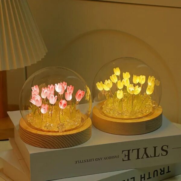 Artificial Tulip Flower Light Handmade DIY Bedside LED Night Bedroom Decor Christmas Birthday Gifts Table Lamp