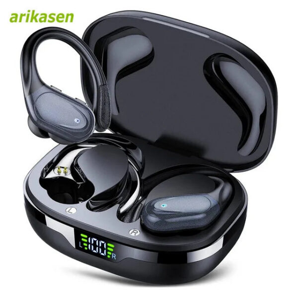 Wireless Earbuds Sport Bluetooth 5.3 Headphones with Noise Cancelg Mic 75H HiFi Stereo Over Ear Bud LED Display USB-C IPX6