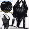 32e3647c640c5687 Kaei&Shi Sexy Ribbed Top,Plunge V, Snap Crotch, Leg Strap, Backless 3Pc Bodysuit