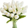 Mandy's 20pcs Red Artificial Tulip Silk Fake Flowers 13.5" for Mother's Day Easter Valentine’s Day Gifts in Bulk Home Kitchen Wedding Decorations