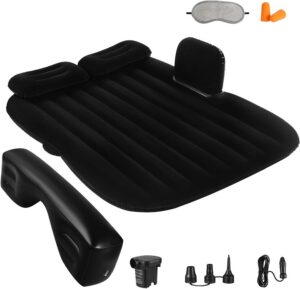 Car Air Mattress Portable Car Bed Back Seat Camping Bed Inflatable Dog Bed for Car Universal SUV Camping Mattress with Car Air Pump 2 Pillows (Black)
