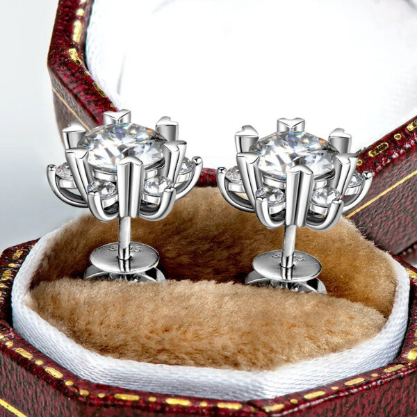 330e957f6c476269 S925 silver moissanite snowflake earrings for women, fashionable and classic 6-claw design as a Valentine's Day gift for friends