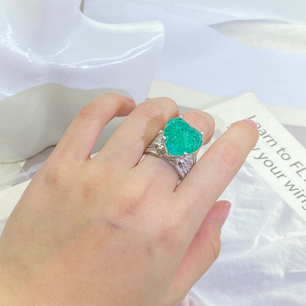 3310108b1cb1b21e Elegant Paraiba Emerald S Sier Heart Full Diamond Couple Ring For Women Lover Geometric Valentine Day Gift Party Jewelry