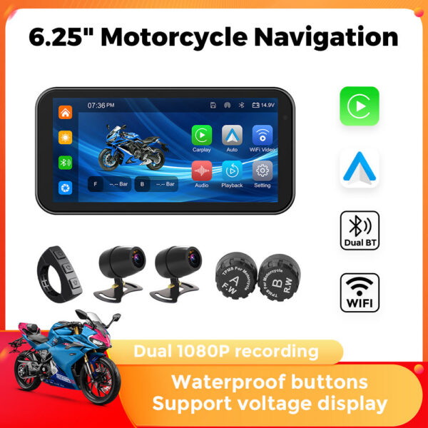 33175e6e419494fe Portable 6.25 inch IP67 Waterproof Motorcycle GPS Navigation Wireless Carplay Android Auto DVR Drive Recorder Moto Monitor WIFI