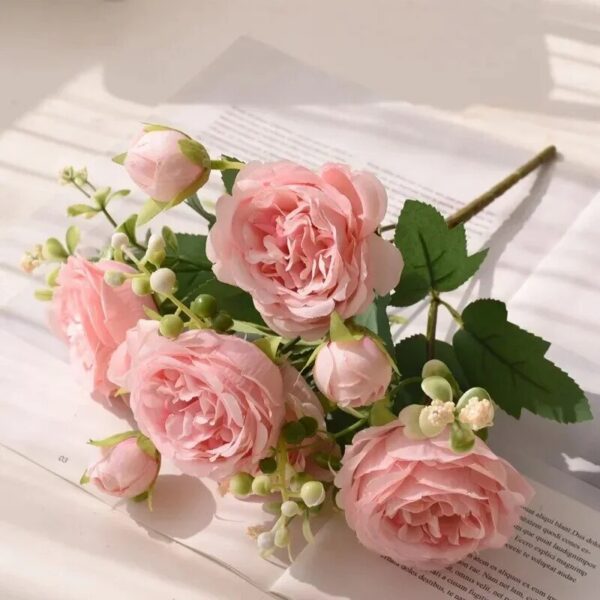 3343774d97c9f144 30cm Rose Pink Silk Bouquet Peony 5 Big Head 4 Small Bud Bride Wedding Home Decoration Artificial Flower