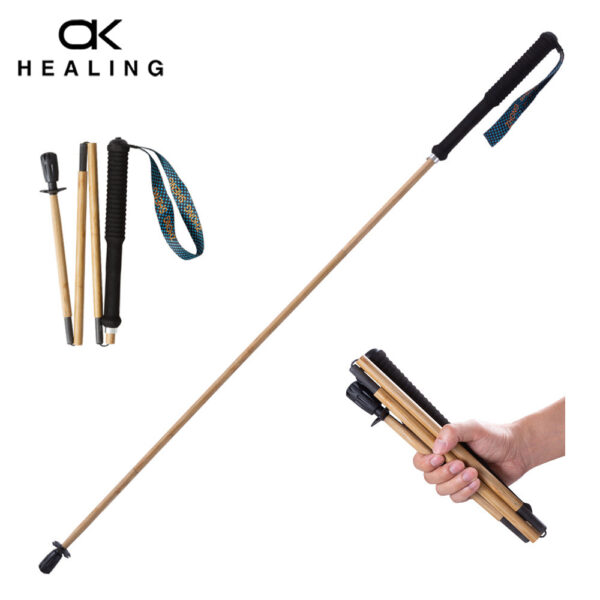 Bamboo Trekking Poles Carbon Fiber Hiking Portable 5-Section Foldable Outdoor Walking Sticks Walk Cane Climbing Equipment