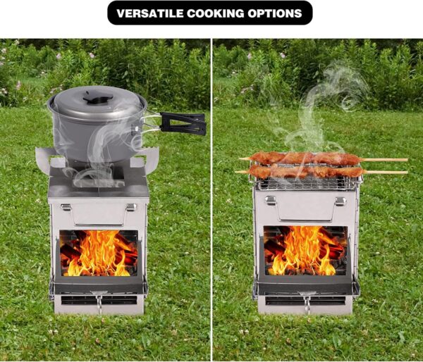 33568e7f7f0f69a2 REDCAMP Large Camping Wood Burning Stove, Stainless Steel Compact Portable Foldable Folding Mult Fuel Camp Stove, Perfect for Backpacking Hiking Travelling Outdoor Cooking Picnic BBQ, Large