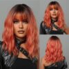 Women Grey Wavy Bob Wigs Bangs Short Blonde Ombre Synthetic Wig With with Dark Roots Natural Hair for Daily Use