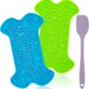 Licking Mat for Dogs Cats 2 Pack, Dog Peanut Butter Lick Pad with Strong Suction Cups for Calming, Reduce Anxiety Boredom (Blue & Green)