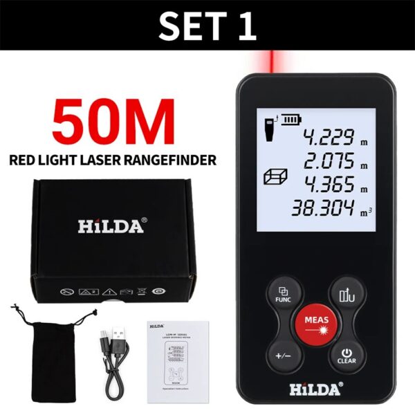 337a76b7ce76aec0 HILDA 50M/100M Rangefinder Red/Green Light Distance Digital Tape Rechargeable and Measurable Angle Laser Measure