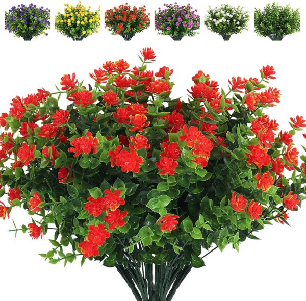 3387ea95239016ff RECUTMS 12 Bundles Outdoor Artificial Flowers UV Resistant Fake Boxwood Plants, Faux Greenery for Indoor Outside Hanging Plants Garden Porch Window Box Home Wedding Farmhouse Décor(Yellow)