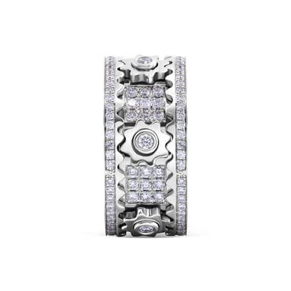 33a20c7d457a31c9 Handmade Diamond Ornate Geometric 3D Band Gear Spinner Rings Rotating Mechanical Decompression Anxiety Ring for Women Men