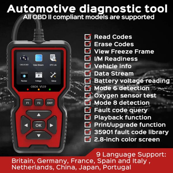 33b8dc5e4db04087 OBD2 Scanner Live Data Professional Mechanic OBDII Diagnostic Code Reader Tool for Check Engine Light
