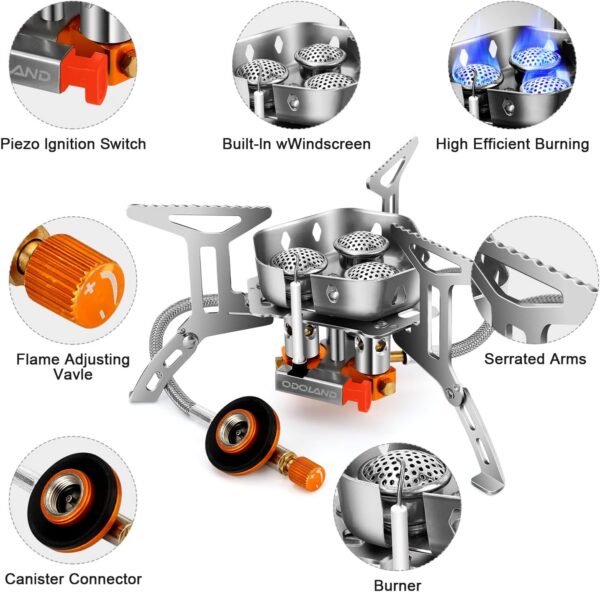 33b9ac2a80bcedd8 Odoland 6800W Windproof Camping Gas Stove, Portable Outdoor Camping Furnace, Folding Wild Camp Gas Burner, Backpacking Stove Suitable for Hiking, Camping, Trekking and Picnic