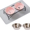 33d0960e17bbcb4e FOREYY Elevated Cat Bowls with 2 Ceramic Bowls and 2 Stainless Steel Bowls,Raised Cat Food Water Bowl with Iron Stand,Porcelain Pet Dishes for Cats and Small Dogs,16 Ounces,Dishwasher Safe(Gray)