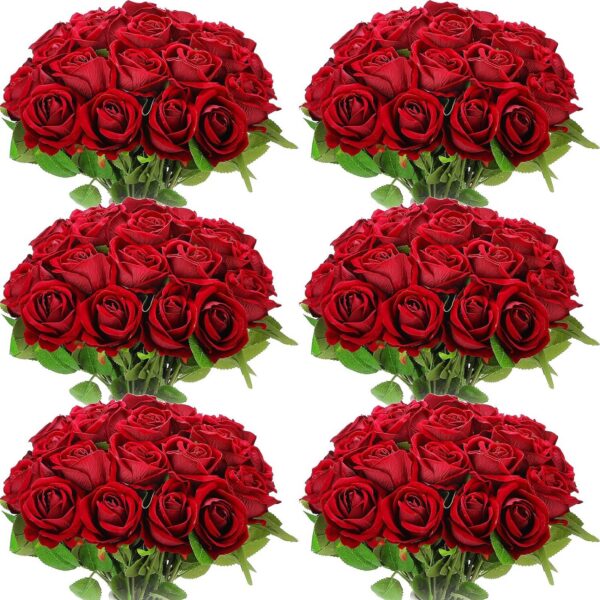 3417e8d14ca9a6bb 50 Pcs Artificial Rose Flower Realistic Silk Roses with Stem Bouquet of Flowers Plastic Flowers Real Looking Fake Roses for Home Wedding Centerpieces Party Decorations (Blue)