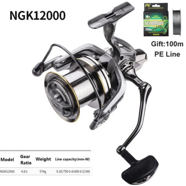 NHUE Big Spinning Fishing 8000-14000 9000 10000 12000 Max Drag 20KG Sea Reel Free e Saltwater Freshwater Fish Pesca