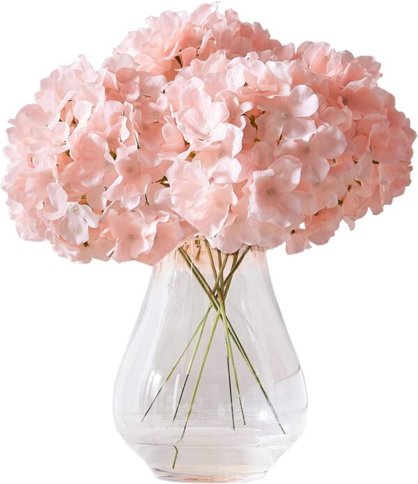 Hydrangea Silk Flower White 10 Heads Artificial Hydrangea Silk Flowers Head for Wedding Centerpieces Bouquets DIY Floral Decor Home Decoration with Long Stems - White