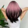 344fa0f74bb9e439 FERRE Black Pink Ombre Synthetic Cosplay Long Straight Layered Wigs with Bangs for Women Heat Resistant Fake Hair