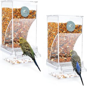 345b9fd1bade1a96 Rypet 2 Pack No Mess Automatic Bird Feeder Transparent Food Container Cage Acrylic Parrot Feeder Accessories for Small Birds Parrot Cockatoo Canary