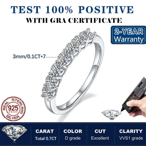 Houtros 3mm Moissanite Rings for Women S Sier 7 Stone Engagement Wedding Sparkling Diamond Ring Fine Jewelry Gift