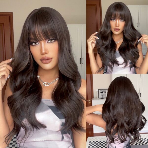 Natural Blonde Yellow Long Wavy Synthetic with Bangs Women Body Wave Afro Female Wigs Cosplay Daily Hair