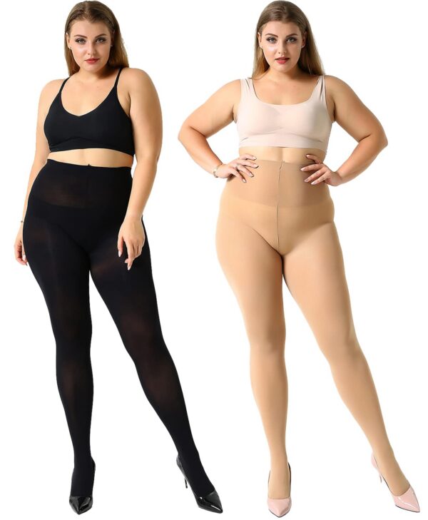 349cd8152f27b889 MANZI Women's 2 Pairs Control Top Pantyhose High Waist Plus Size Tights Ultra-Soft