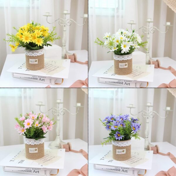 XONOR Artificial Flowers - Set of 4 Mini Fake Potted Silk Daisy Flowers for Home Decor Wedding Office Tabletop Decoration