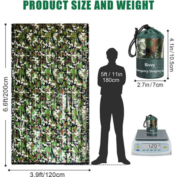 PE Emergency Camouflage Waterproof Portable Survival 120x200cm Sleeping Bag for Outdoor Camping Hiking Adventure