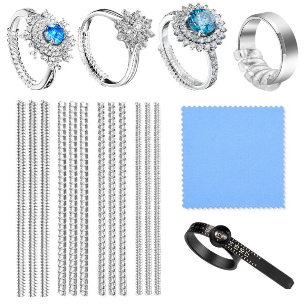 Anpro 15 Pack Size - with 3 Sizes Clear Sizer Adjuster Loose Rings,Spiral Silicone Tightener Set,Invisible Ring Guards(Please See Below Picture for The Steps)