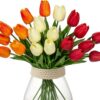 10 Pcs Orange Tulips Artificial Flowers Real Touch Fake Tulips Fake Flowers for Decoration 13.5" Faux Tulips Faux Flowers Bulk Artificial Tulips Flowers for Vase Centerpieces Home Wedding Bouquet