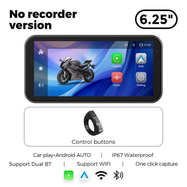 34ffce28805302a9 Portable 6.25 inch IP67 Waterproof Motorcycle GPS Navigation Wireless Carplay Android Auto DVR Drive Recorder Moto Monitor WIFI