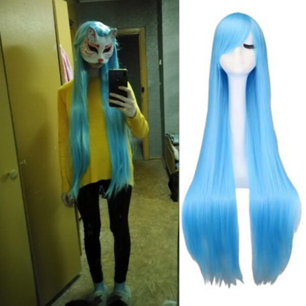 Long Straight Cosplay Wig Purple Black Red Pink Blue Dark Brown 100 Cm Synthetic Hair Wigs
