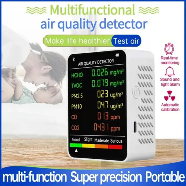 35175431a7984ef3 6 In 1 Quality Monitor Multifunctional Automatic Indoor Office Wall Hanging Screen Display Air Detector