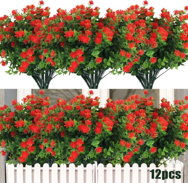 35340388b187786f RECUTMS 12 Bundles Outdoor Artificial Flowers UV Resistant Fake Boxwood Plants, Faux Greenery for Indoor Outside Hanging Plants Garden Porch Window Box Home Wedding Farmhouse Décor(Yellow)
