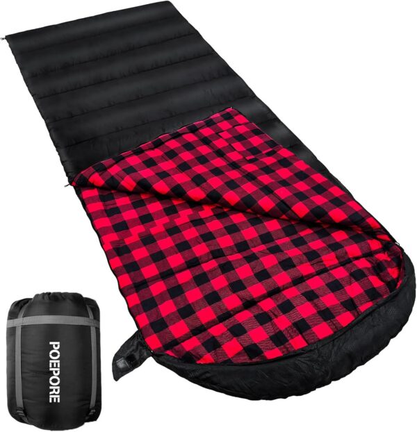 Flannel Sleeping Bag 0 Degree Cold Weather for Adults XXL Sleeping Bag 4 Season Big and Tall with Pillow Compression Sack