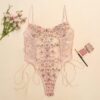 3565f35e7b085373 Lilosy Women Sexy Lace Up Floral Embroidered Teddy Lingerie Bodysuit Top Mesh Sheer One Piece