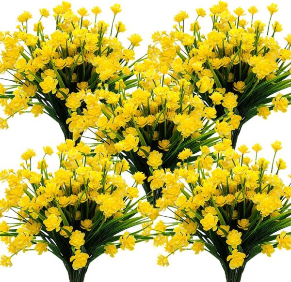 Grunyia 10 Bundles Artificial Fake Flowers, Faux Outdoor Plastic Plants UV Resistant Shrubs Outside Indoor Decorations (Purple-Eucalyptus)
