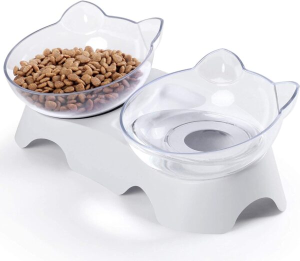 MILIFUN Cat Bowls, Cat Food Bowls Elevated Tilted, Anti Vomiting Kitty Bowls for Puppy and Bunny, Orthopedic Cat Bowls for Indoor Cats. (Pink)