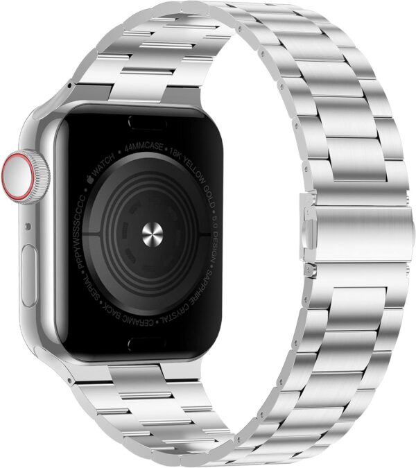 iiteeology Compatible with Apple Watch Band 49mm 45mm 44mm, Upgraded Solid Business Stainless Steel Band for Apple iWatch Series 9/8/7/Ultra,Silver