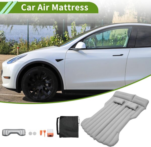 1 Set Car Air Mattress for Tesla Model Y Gray Inflatable Thickened Camping Bed Cushion Pillow Flocking Mattress