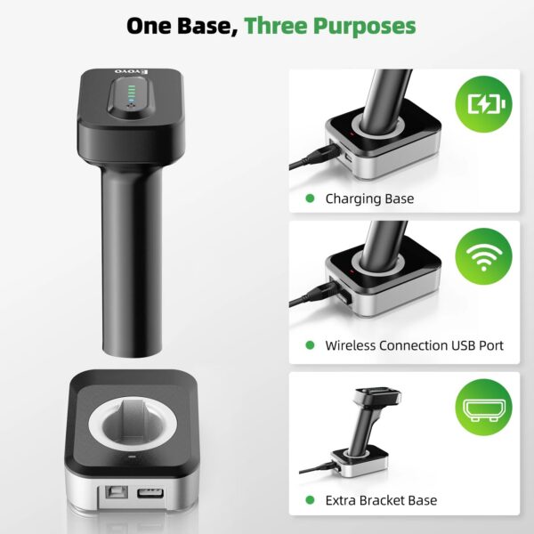 Eyoyo Barcode Scanner 2D Auto-sensing Screen Scanning 1D Bluetooth Bar Code Reader 2500mAh Power for Payment Warehouse Library