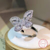 Sterling Sier Exquisite Big Butterfly White Zircon Ring Full Of Diamonds For Ladies Jewelry Party Wedding Birthday Gift