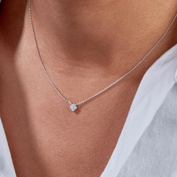 CANNER Real Sterling Sier Diamond Turquoise Flower Pendant Necklaces Chain for Women Wedding Jewelry Gifts Collares Choker