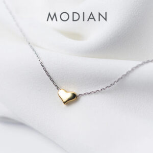 Modian Gold Color Heart Simple Tiny Fashion Chain Pendant Necklaces Classic Girls 925 Sterling Silver Jewelry For Women Gift