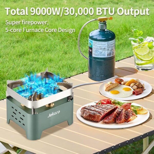 9000W Gaskocher Camping, Winddichter Campingkocher Outdoor Tragbarer Edelstahl Gaskocher für MFS-1a Butan Kartuschen, für Hiking Trekking Picknick, mit Tragekoffer